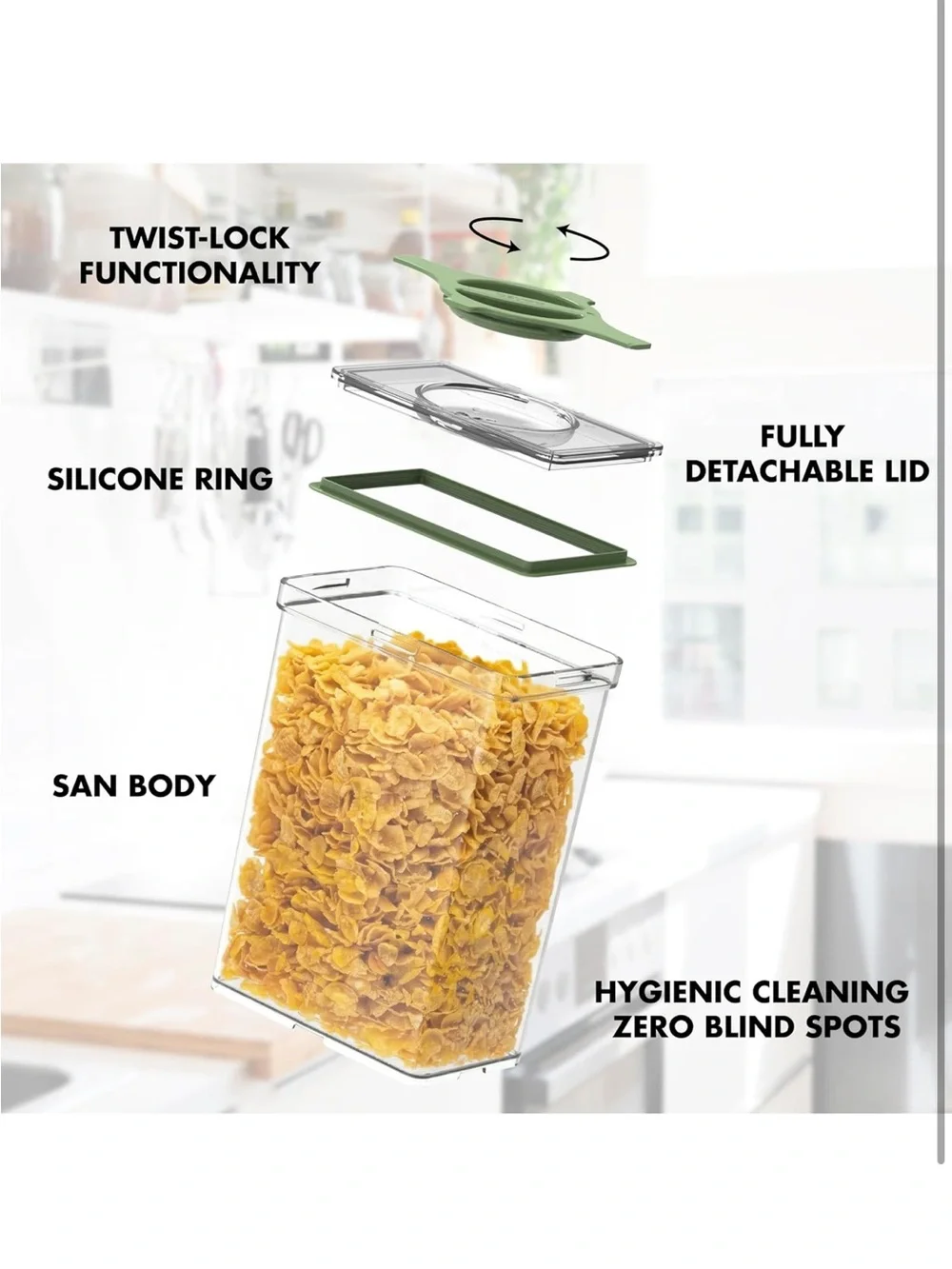 Leakproof Food Storage Container Set Twist-Lock Lids 3-Pack Stackable Canisters